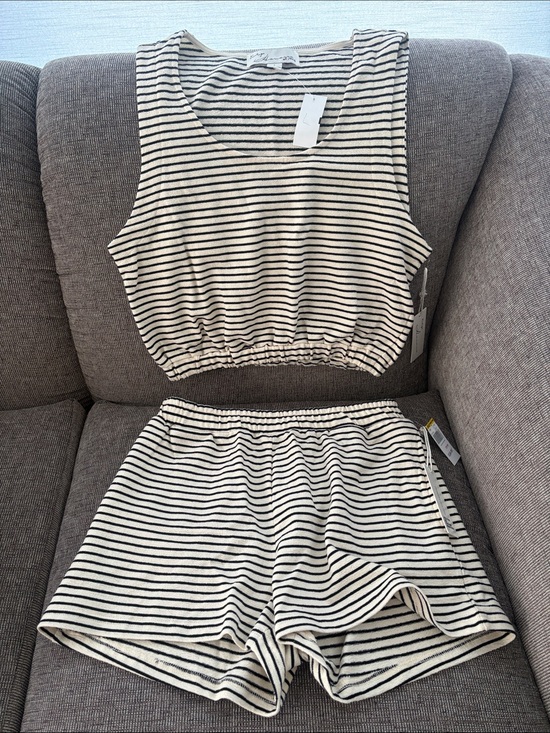 Vintage Havana Tops - Vintage Havana Cream and Black Striped Tank Top and Shorts Set